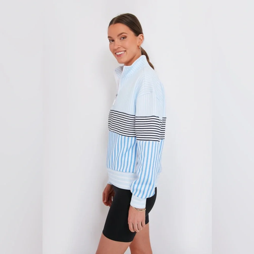 Addison Bay Varsity Quarter Zip Multi Blue Stripe Medium Tuckernuck - Picture 2 of 8
